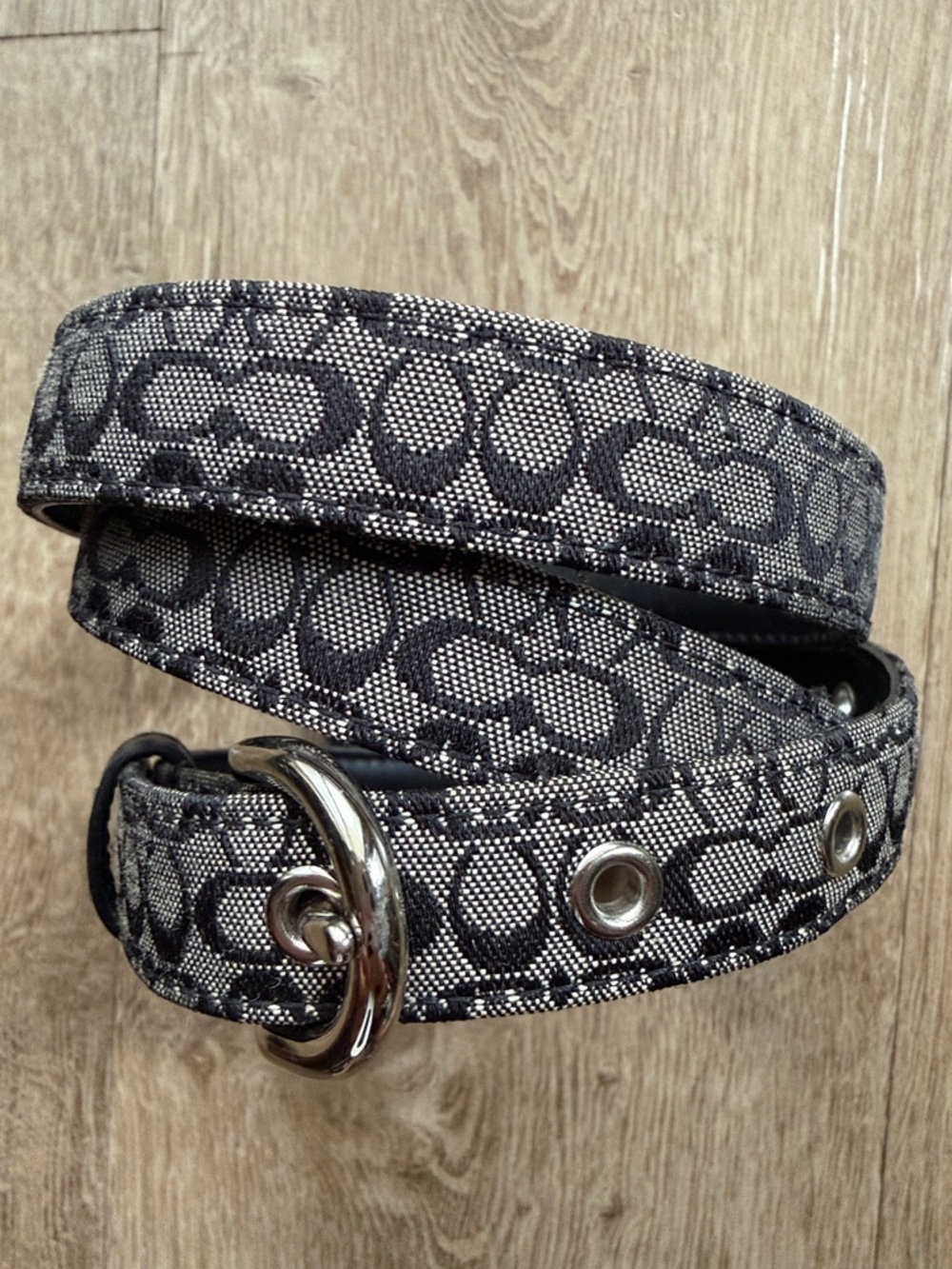Coach Black Signature Jacquard Belt with Silver Buckle | L